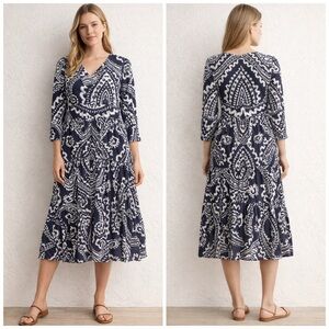 La Plage Captiva Maxi Dress in Navy Blue and White